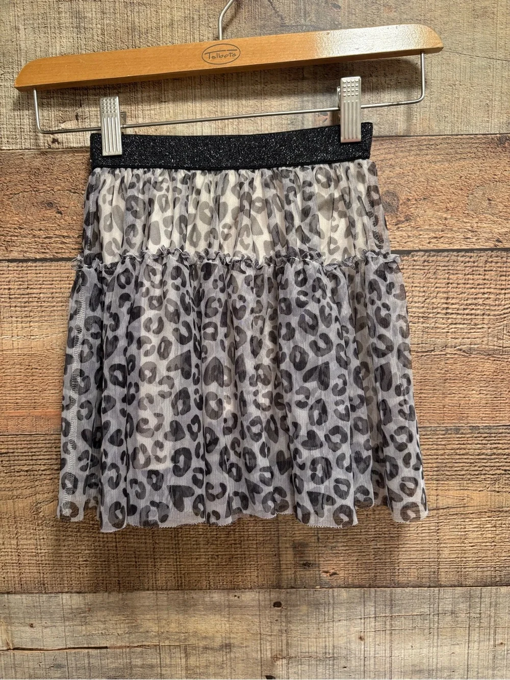 365 Kids Girls Leopard Print Tulle Skirt Size 5 Tiered K022